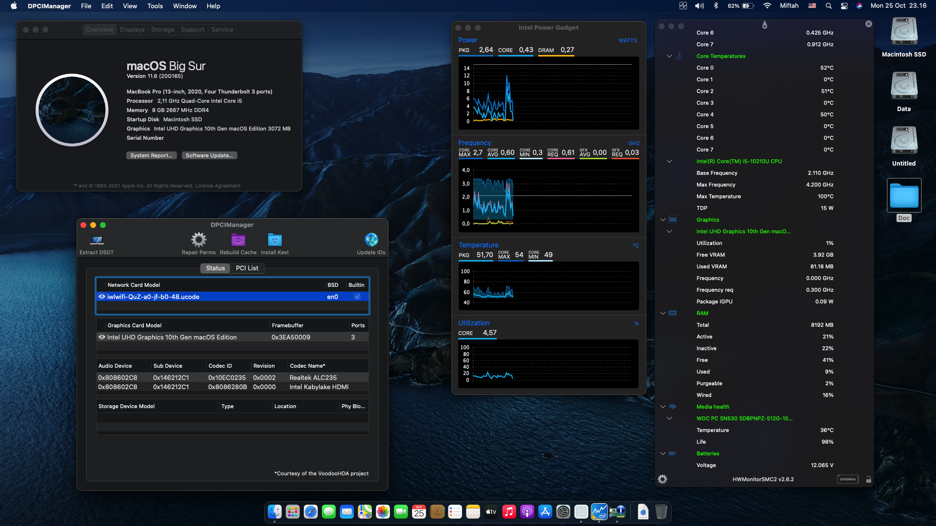 Success Hackintosh macOS Big Sur 11.3 Build 20E232 at MSI Modern A14 B10RASW
